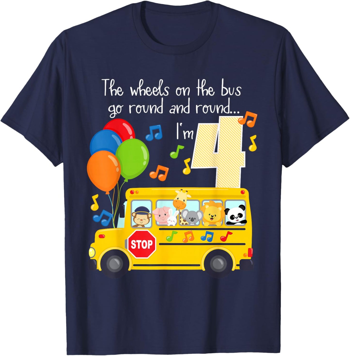 The Wheels On The Bus 4th Birthday 4 Yrs Old Family Matching T-Shirt - T-Shirt | Navy
