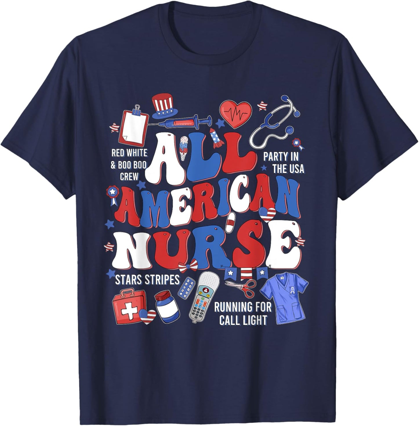 All American Nurse Memorial Day Honor And Remember T-Shirt - T-Shirt | Navy