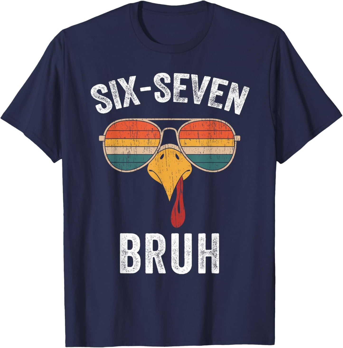 67 Thanksgiving Meme Funny Six Seven Bruh Turkey Boys Kids T-Shirt - T-Shirt | Navy