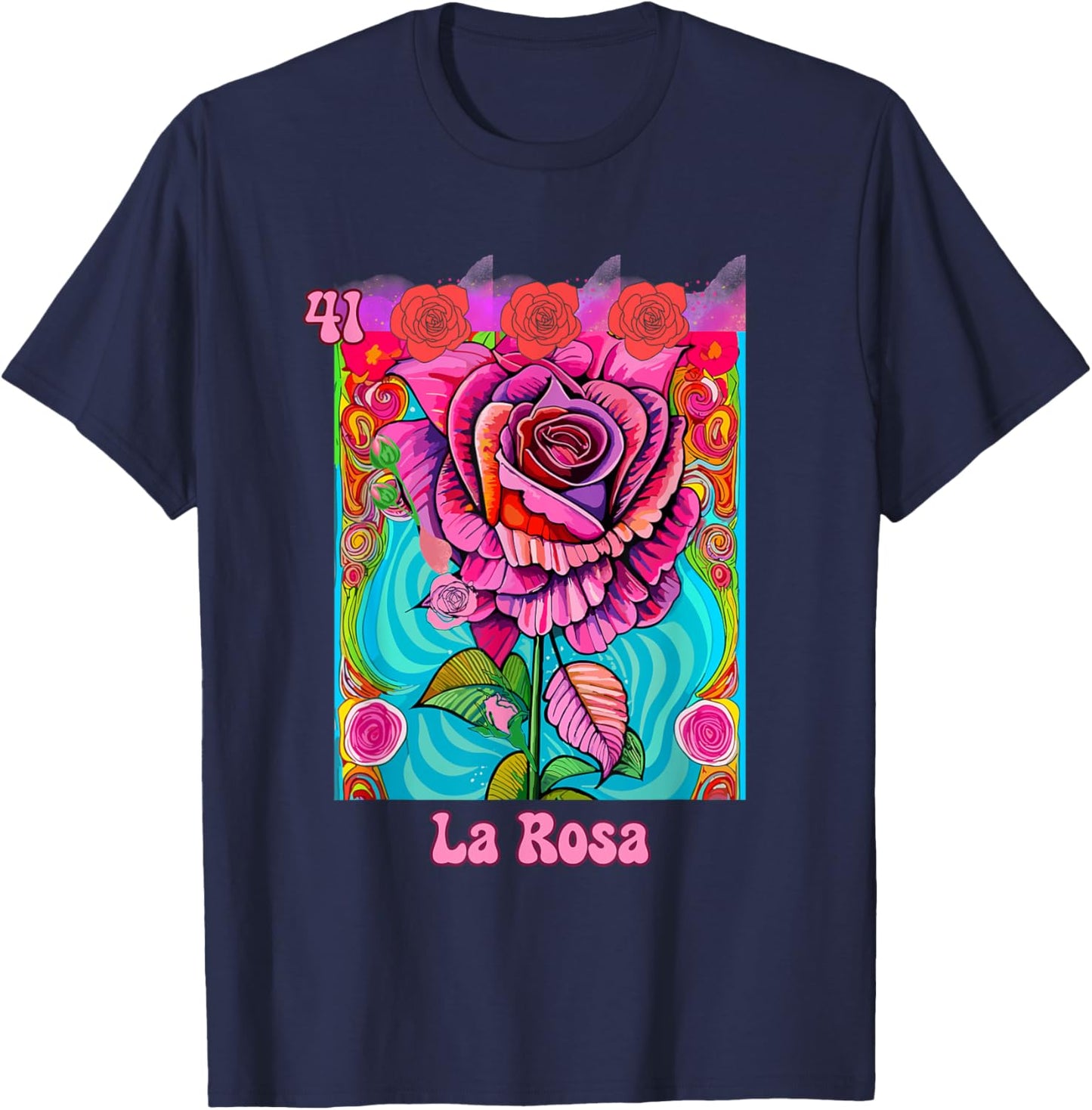La Rosa, the Rose, Mexican bingo card in a traditional game. T-Shirt - T-Shirt | Navy