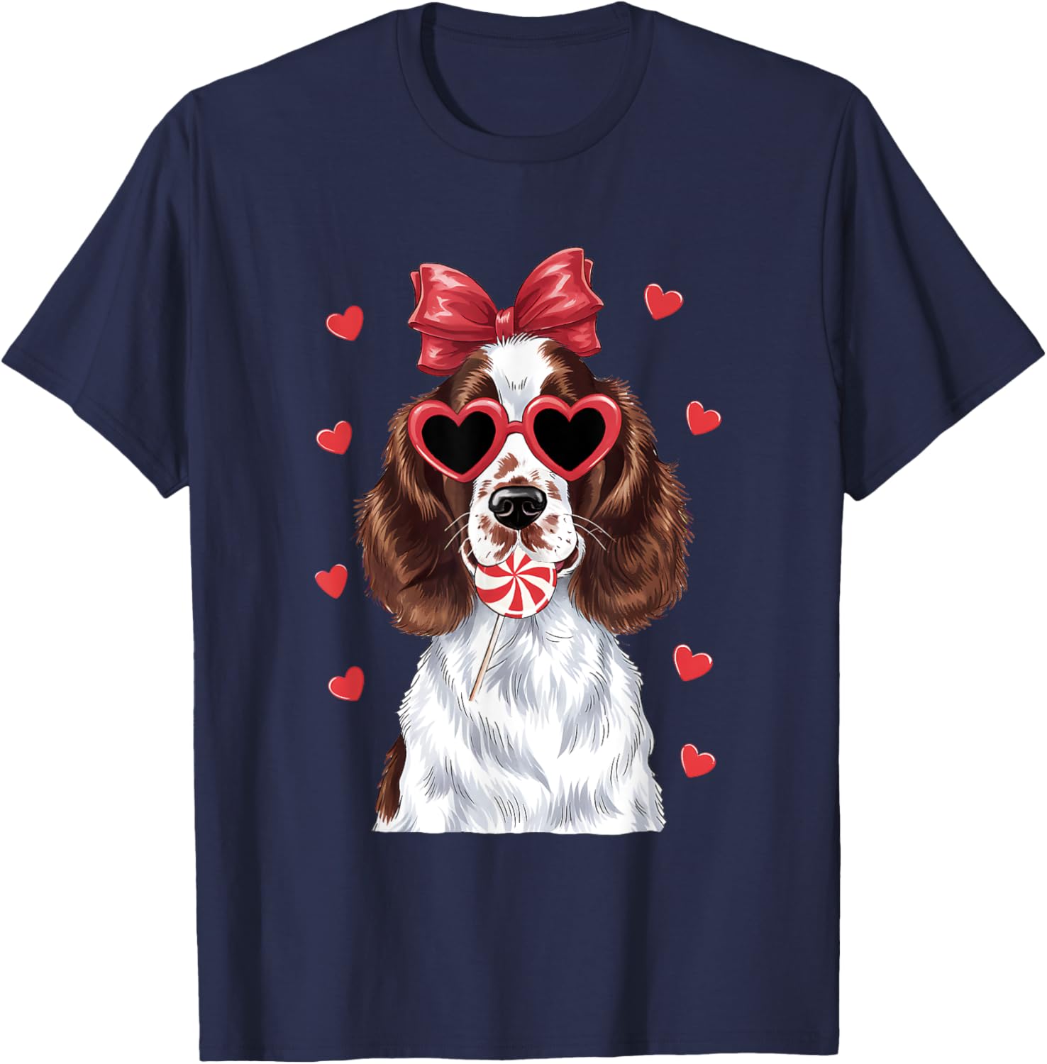 Adorable English Springer Spaniel Sweet Lollipop Valentine T-Shirt - T-Shirt | Navy