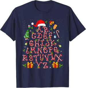 Christmas Tree Alphabet Candy Cane Xmas Holiday Teacher T-Shirt - T-Shirt | Navy