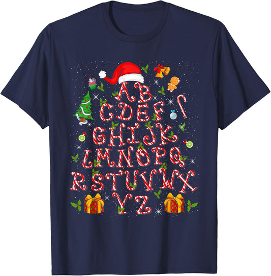 Christmas Tree Alphabet Candy Cane Xmas Holiday Teacher T-Shirt - T-Shirt | Navy