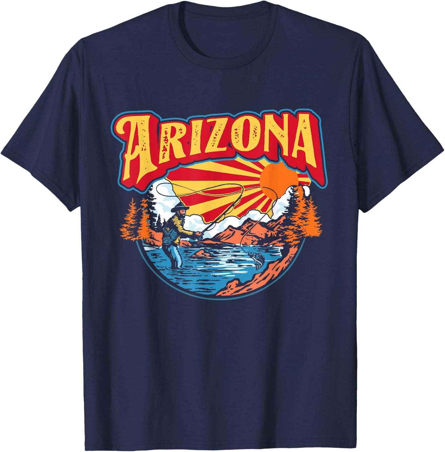Arizona Fly Fishing AZ State Flag Trout Fisherman Vintage T-Shirt - T-Shirt | Navy