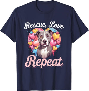 Pitbull Pittie - Rescue Love Repeat T-Shirt - T-Shirt | Navy
