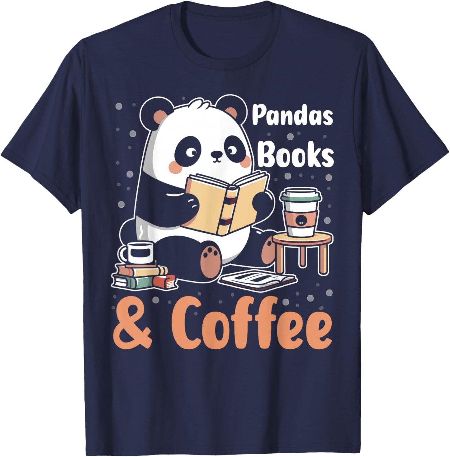 Books Reading Reader Panda - Funny Panda Books and Coffee T-Shirt - T-Shirt | Navy
