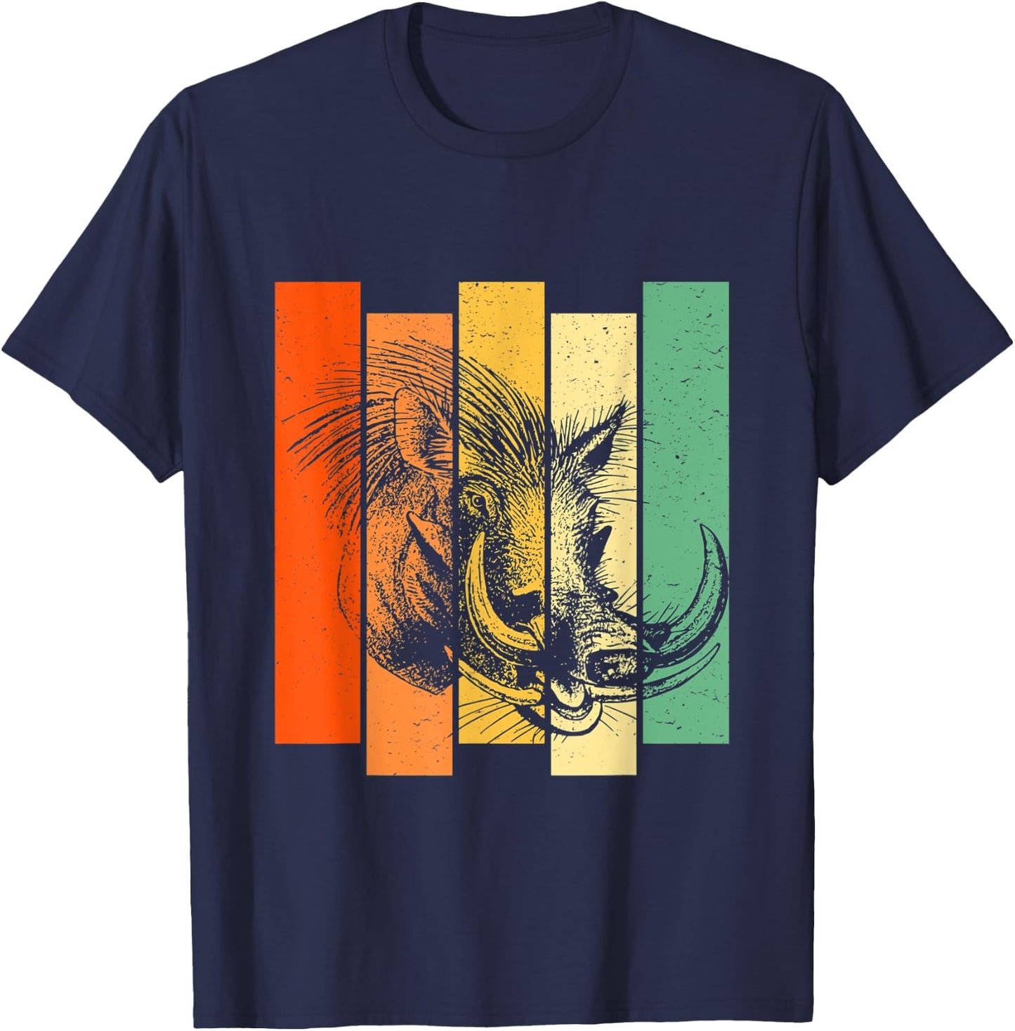 Warthog Africa Pig Wildlife Animal Retro Vintage T-Shirt - T-Shirt | Navy