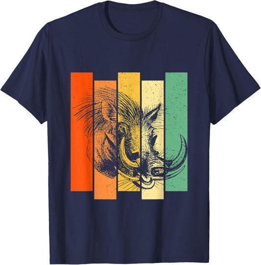 Warthog Africa Pig Wildlife Animal Retro Vintage T-Shirt - T-Shirt | Navy