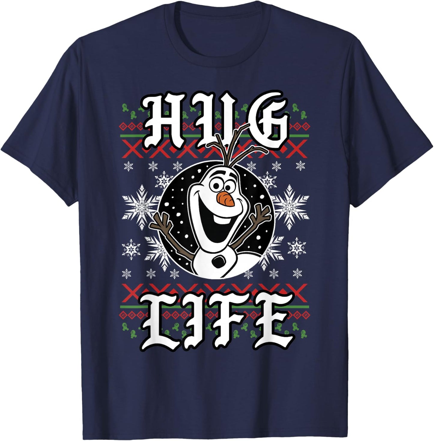 Disney Frozen Olaf Hug Life Ugly Christmas Sweater Style T-Shirt - T-Shirt | Navy