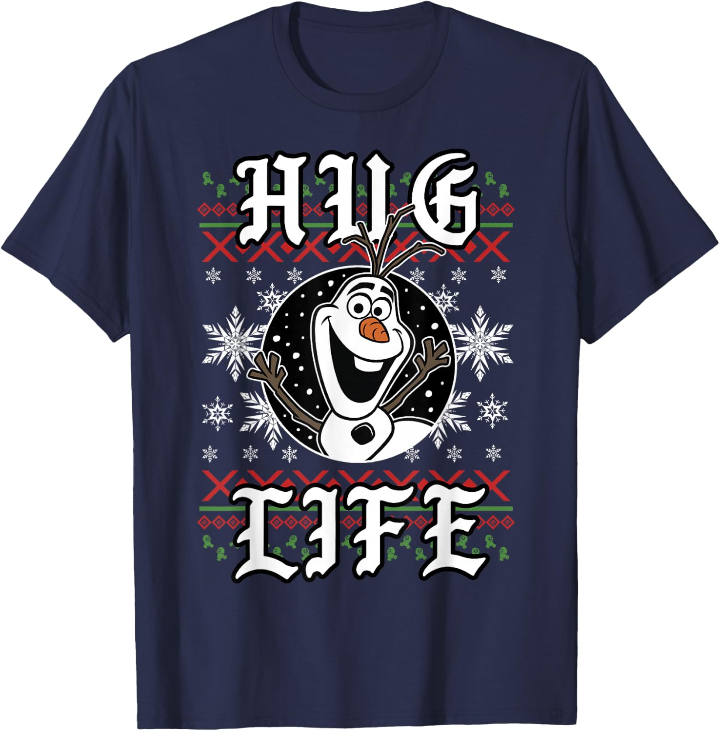 Disney Frozen Olaf Hug Life Ugly Christmas Sweater Style T-Shirt - T-Shirt | Navy