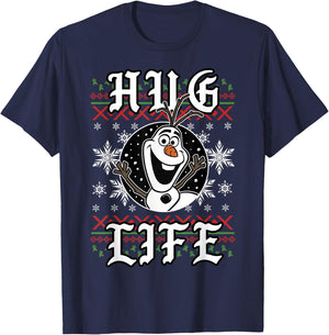 Disney Frozen Olaf Hug Life Ugly Christmas Sweater Style T-Shirt - T-Shirt | Navy