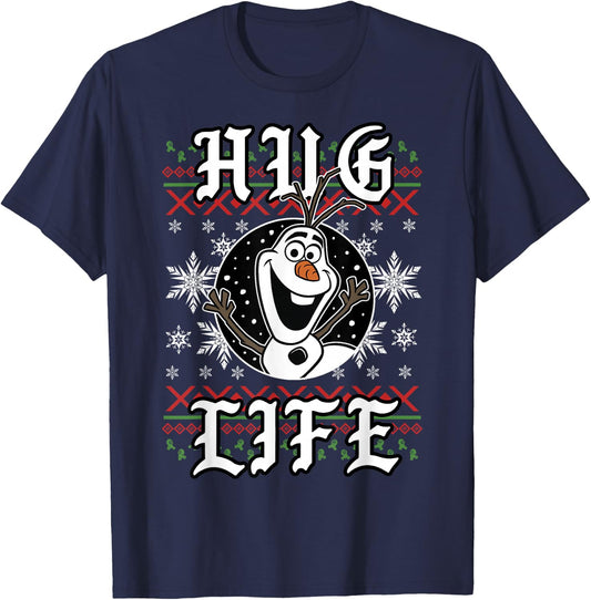 Disney Frozen Olaf Hug Life Ugly Christmas Sweater Style T-Shirt - T-Shirt | Navy