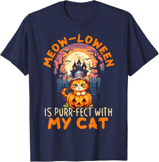 Cat Halloween Pet Trick Or Treat Spooky Kitty Lover Men Women Kids T-Shirt - T-Shirt | Navy