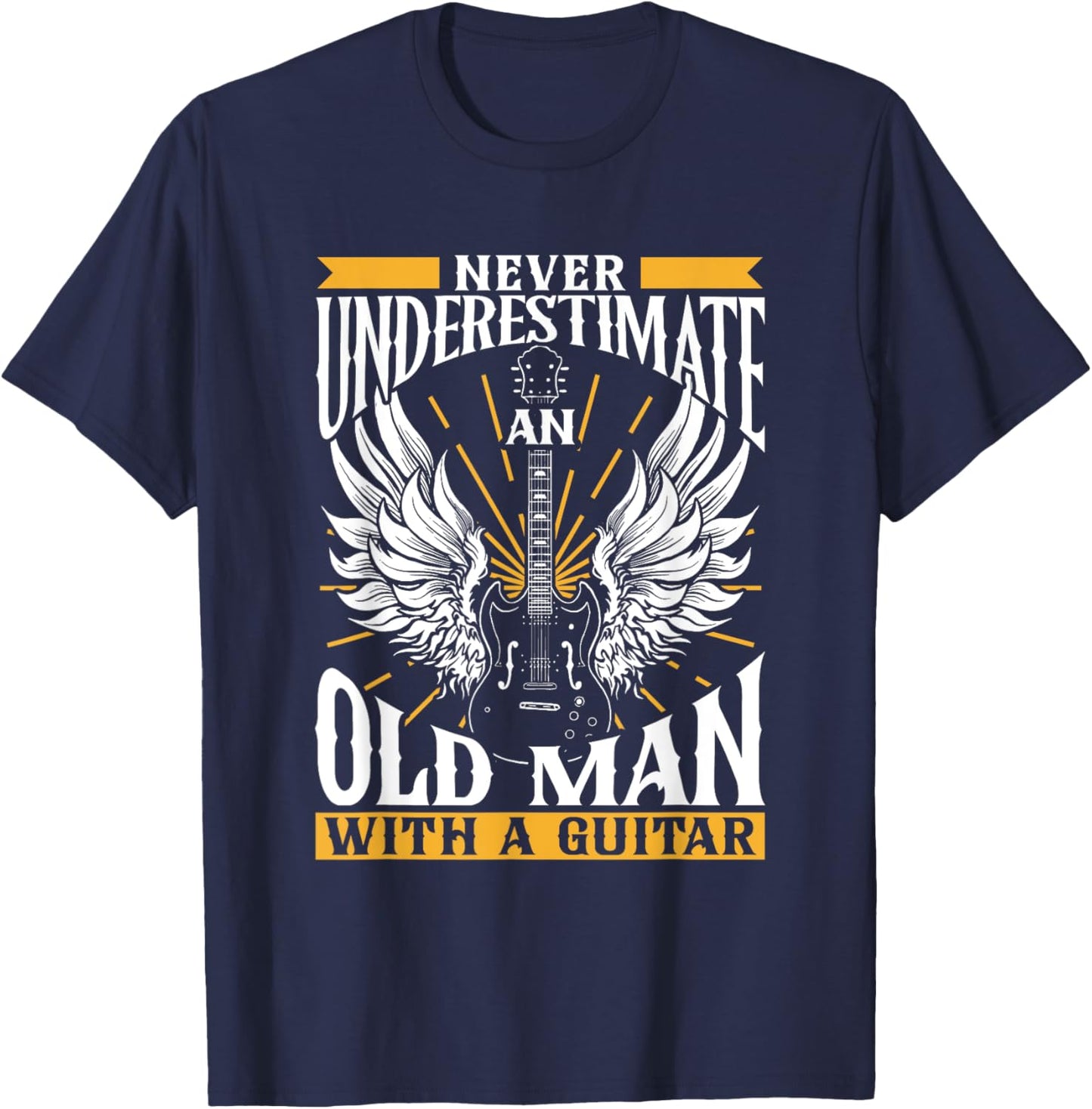 Playing Guitars Guitarists Instrument Men's Black Modern , Small, Short Sleeve, , Ribbed Cuff, Cotton 60% Polyester 40% T-Shirt - T-Shirt | Navy