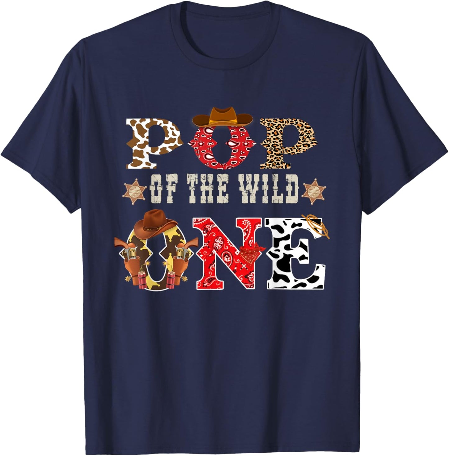 Pop of The Wild One Cowboy Western Rodeo Party Matching T-Shirt - T-Shirt | Navy
