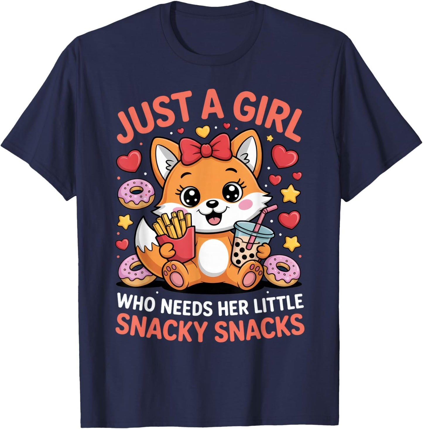 Just a Girl Who Needs Her Little Snacky Snacks Fox Lover T-Shirt - T-Shirt | Navy