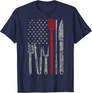 BBQ grill cooking chef thin red line USA flag gifts for chef T-Shirt - T-Shirt | Navy
