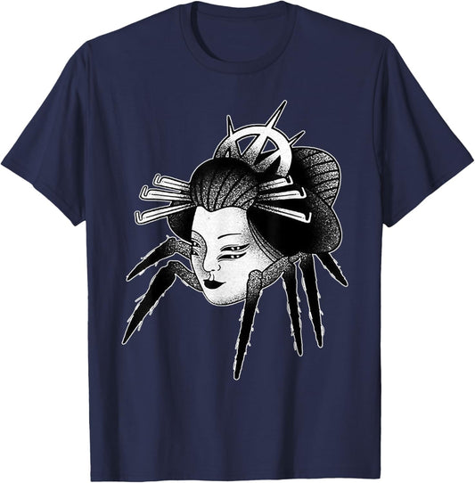 Spider Demon Jorogumo Blackwork T-Shirt - T-Shirt | Navy