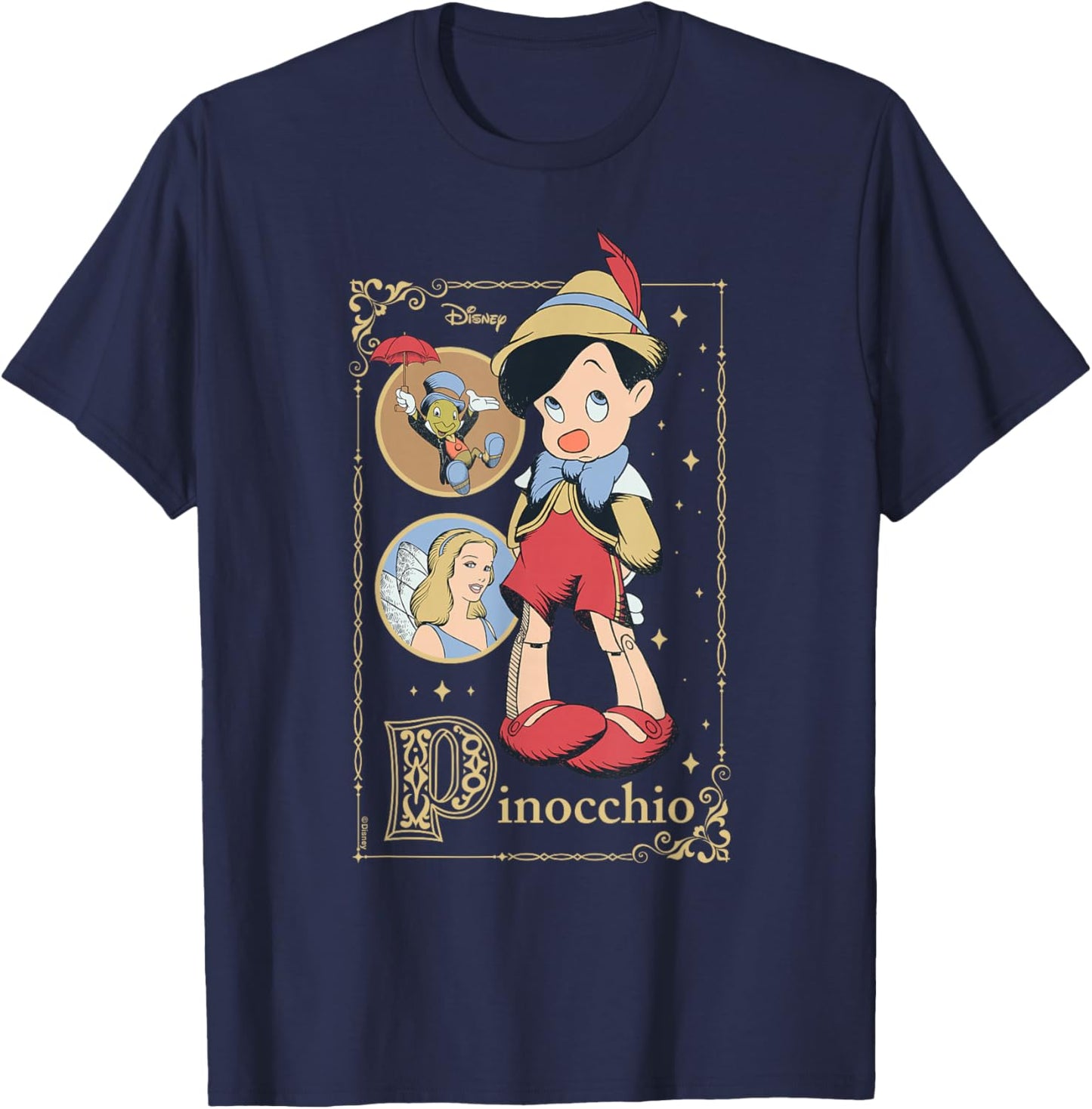 Pinocchio - Jiminy Cricket Blue Fairy Group T-Shirt - T-Shirt | Navy