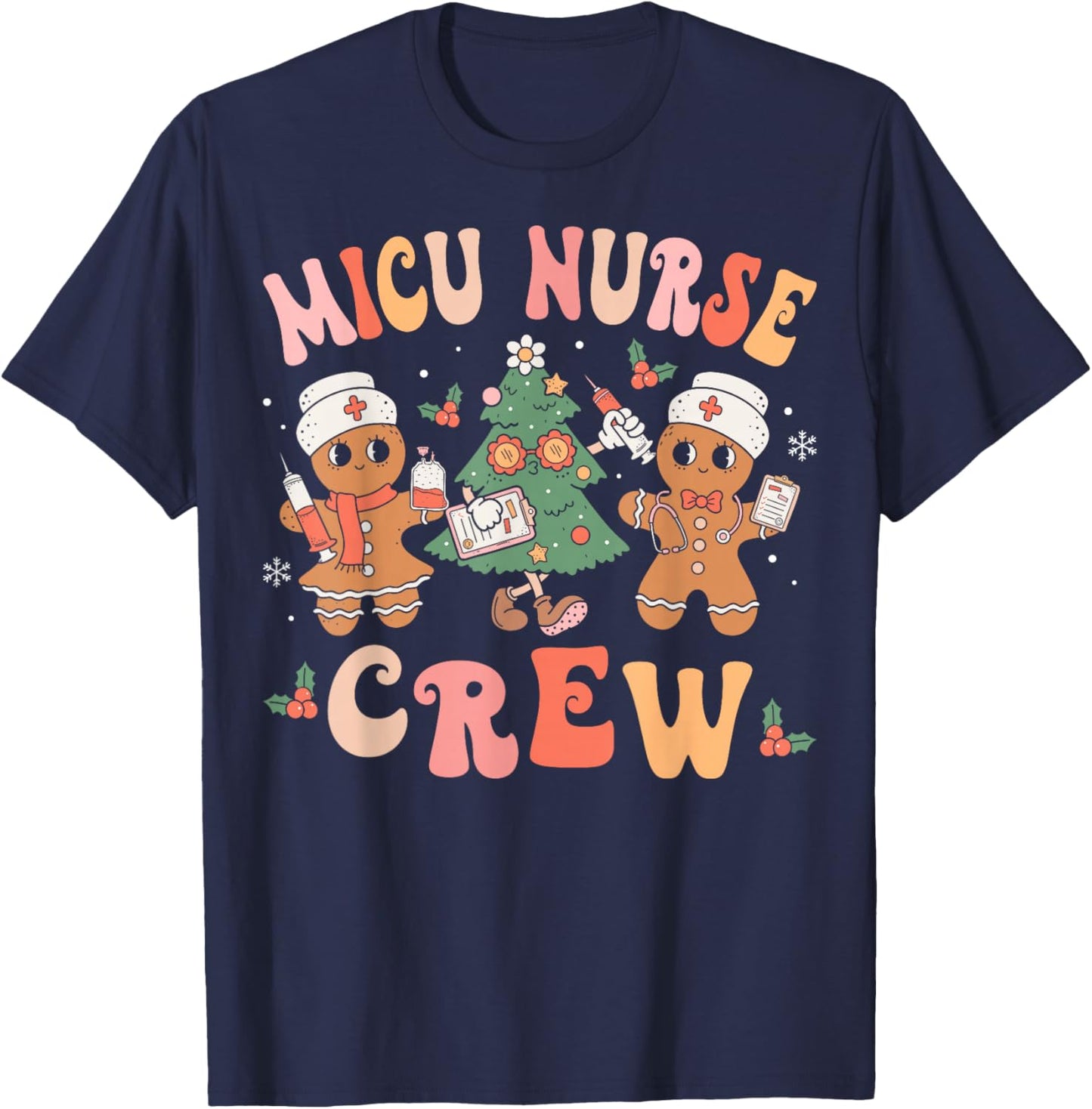 Retro MICU Crew Christmas Intensive Care Unit Group T-Shirt - T-Shirt | Navy