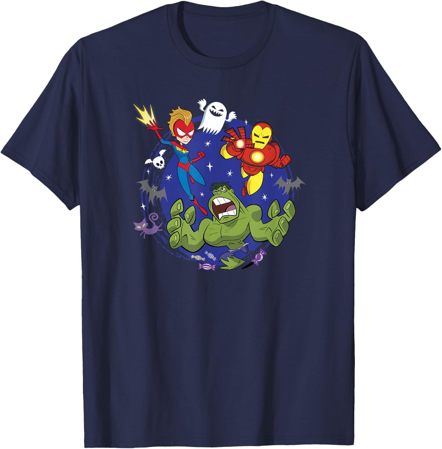 Marvel Halloween Hulk Ms. Marvel Iron Man Trio T-Shirt - T-Shirt | Navy