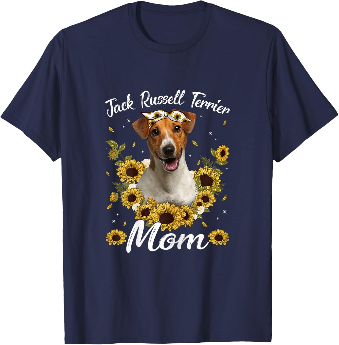Cute Jack Russell Terrier Mom Sunflower Dog Mom Mother's Day T-Shirt - T-Shirt | Navy