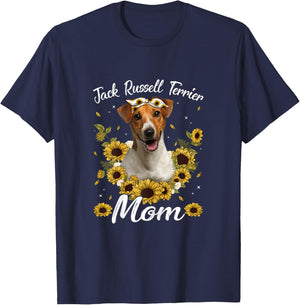 Cute Jack Russell Terrier Mom Sunflower Dog Mom Mother's Day T-Shirt - T-Shirt | Navy