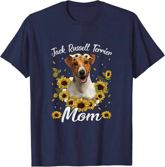 Cute Jack Russell Terrier Mom Sunflower Dog Mom Mother's Day T-Shirt - T-Shirt | Navy