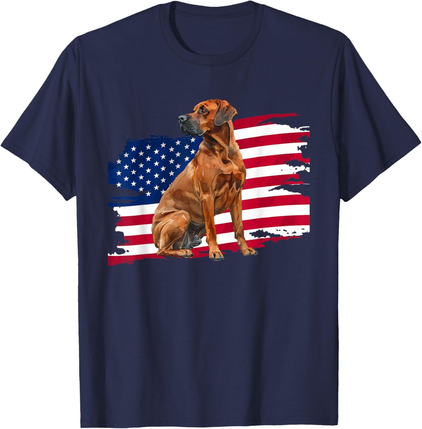 USA Flag 4th Patriotic Rhodesian Ridgeback Lover T-Shirt - T-Shirt | Navy