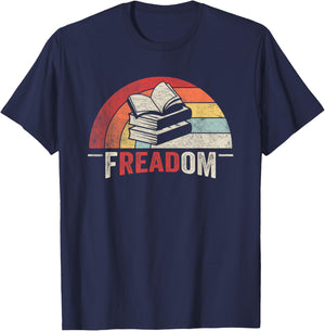 Retro Vintage fREADom Anti Ban Books Freedom To Read T-Shirt - T-Shirt | Navy