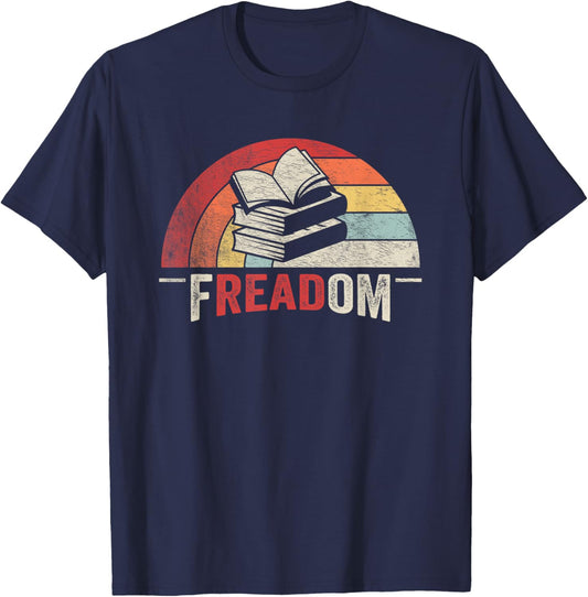 Retro Vintage fREADom Anti Ban Books Freedom To Read T-Shirt - T-Shirt | Navy