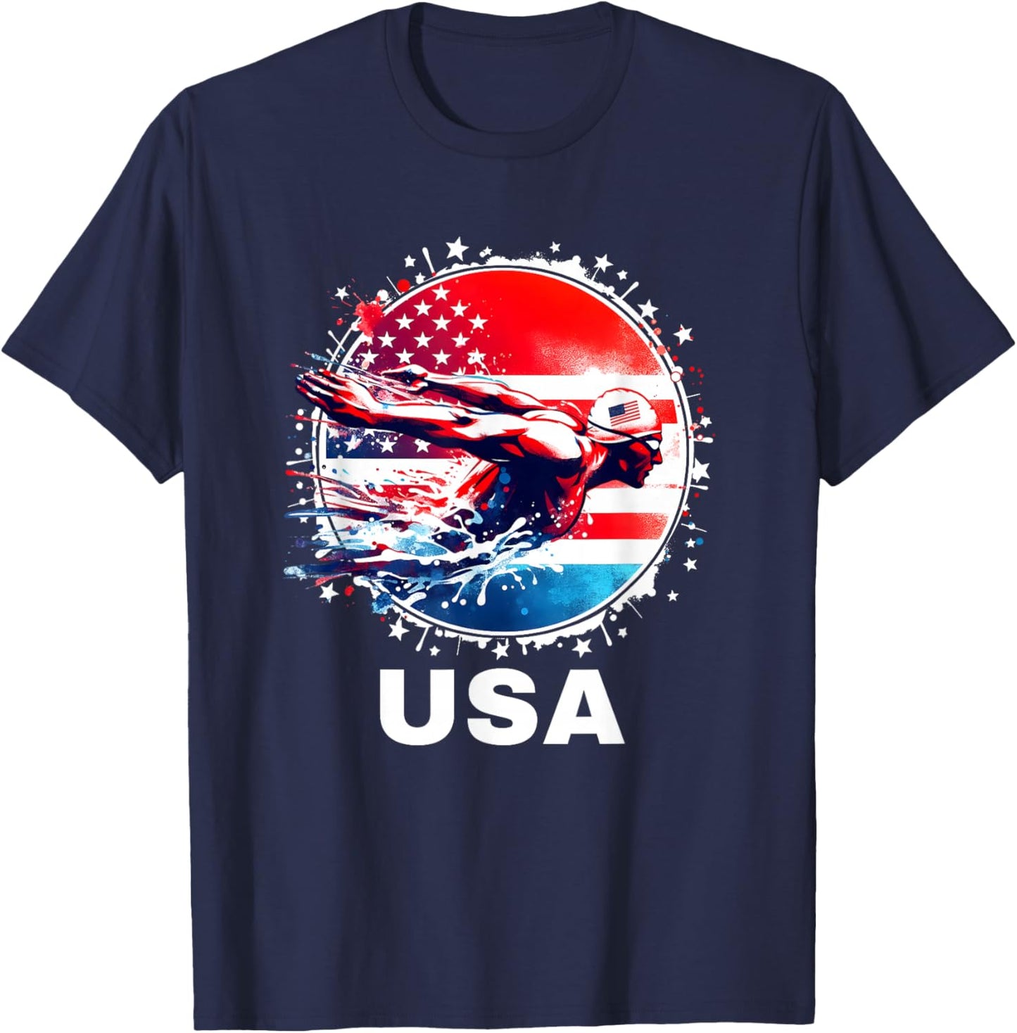Swimming United States Team Apparel American Flag Swimming T-Shirt - T-Shirt | Navy