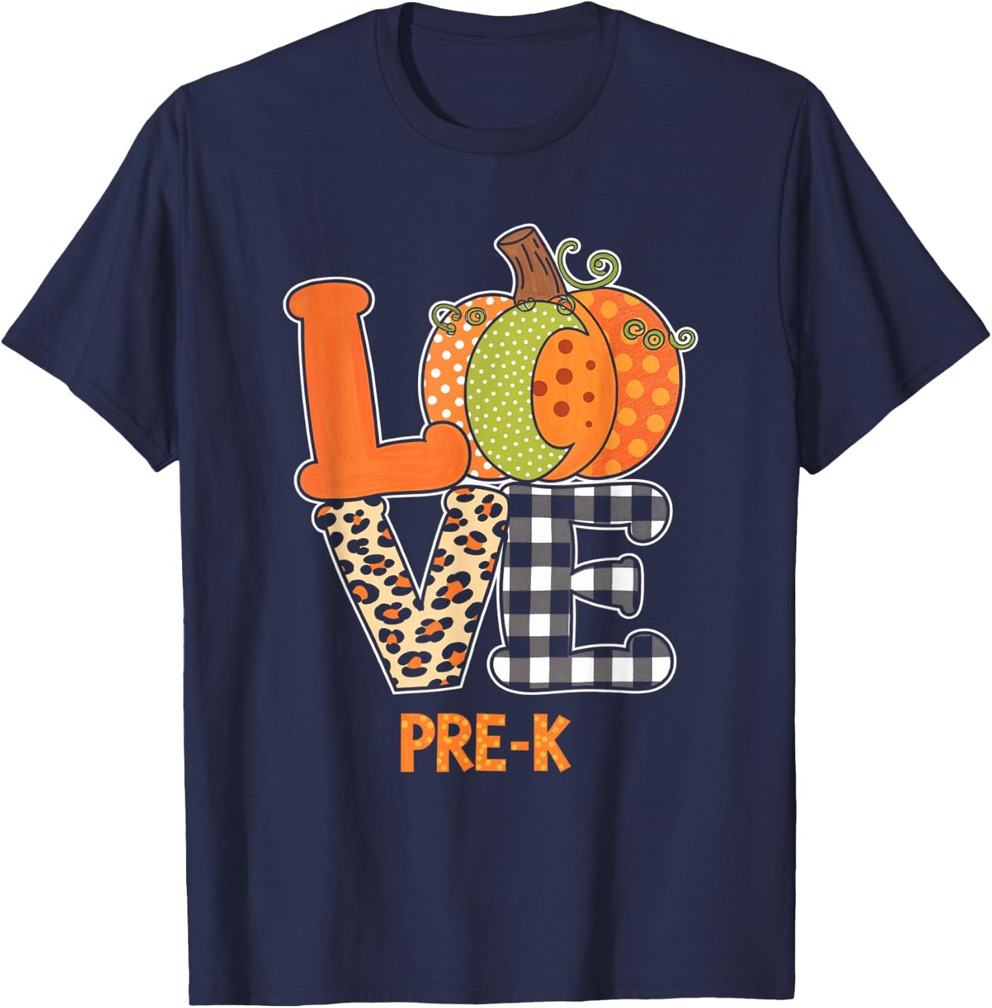 Love Pre-K Pumpkin Teacher Fall Kids Thanksgiving T-Shirt - T-Shirt | Navy