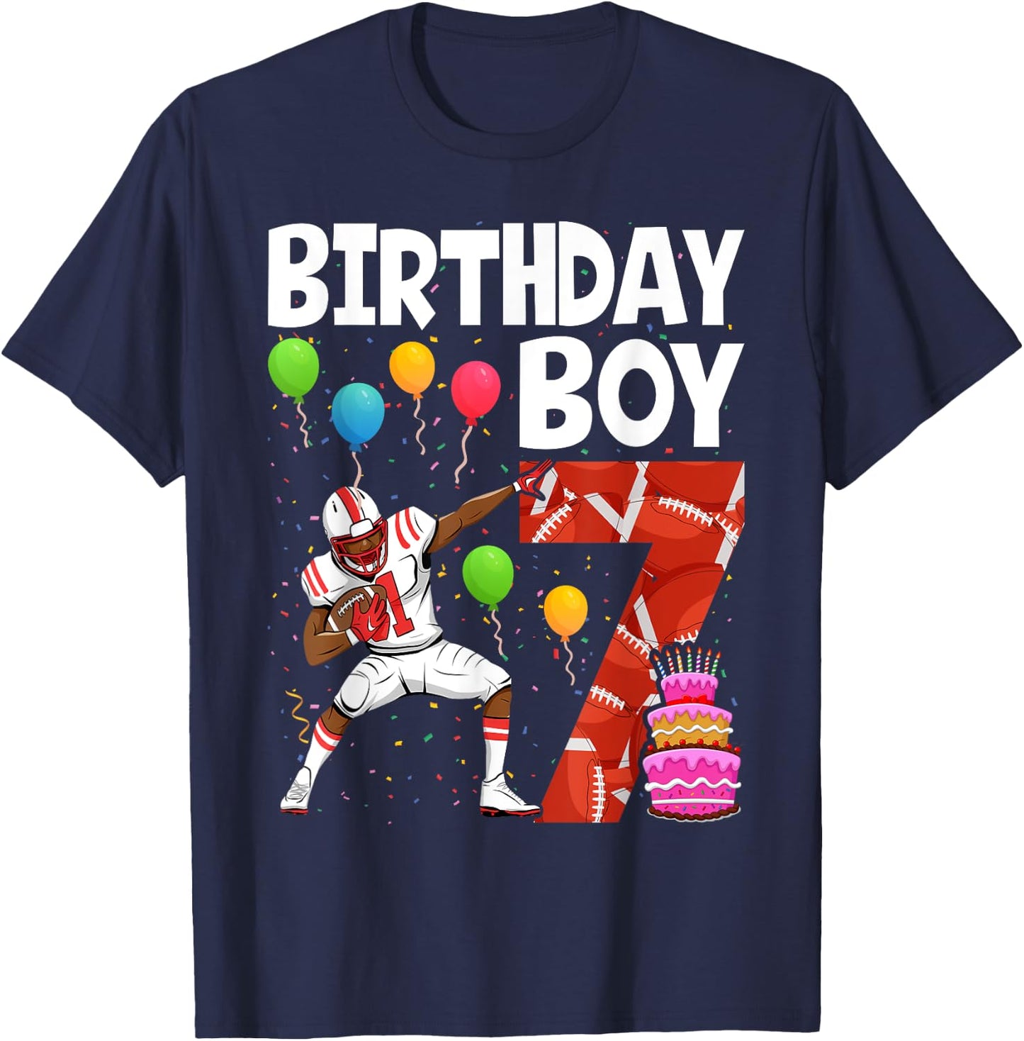 7 Years Old Boy Football Player 7th Football Birthday Boys T-Shirt - T-Shirt | Navy