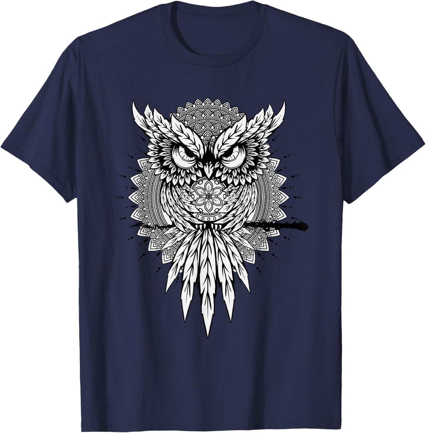 Spiritual Owl Mandala Forest Night Wisdom T-Shirt - T-Shirt | Navy