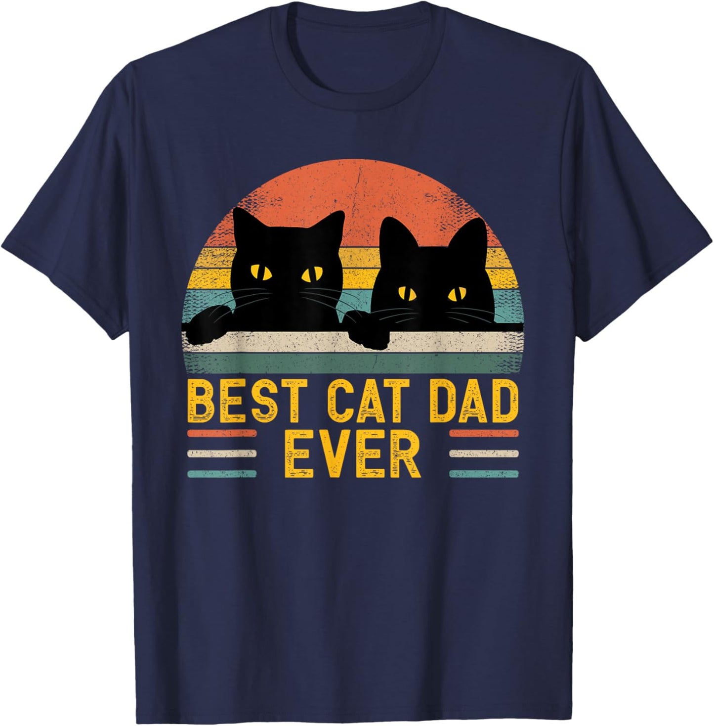 Best Cat Dad Ever Retro Style Black Cats Lover T-Shirt - T-Shirt | Navy