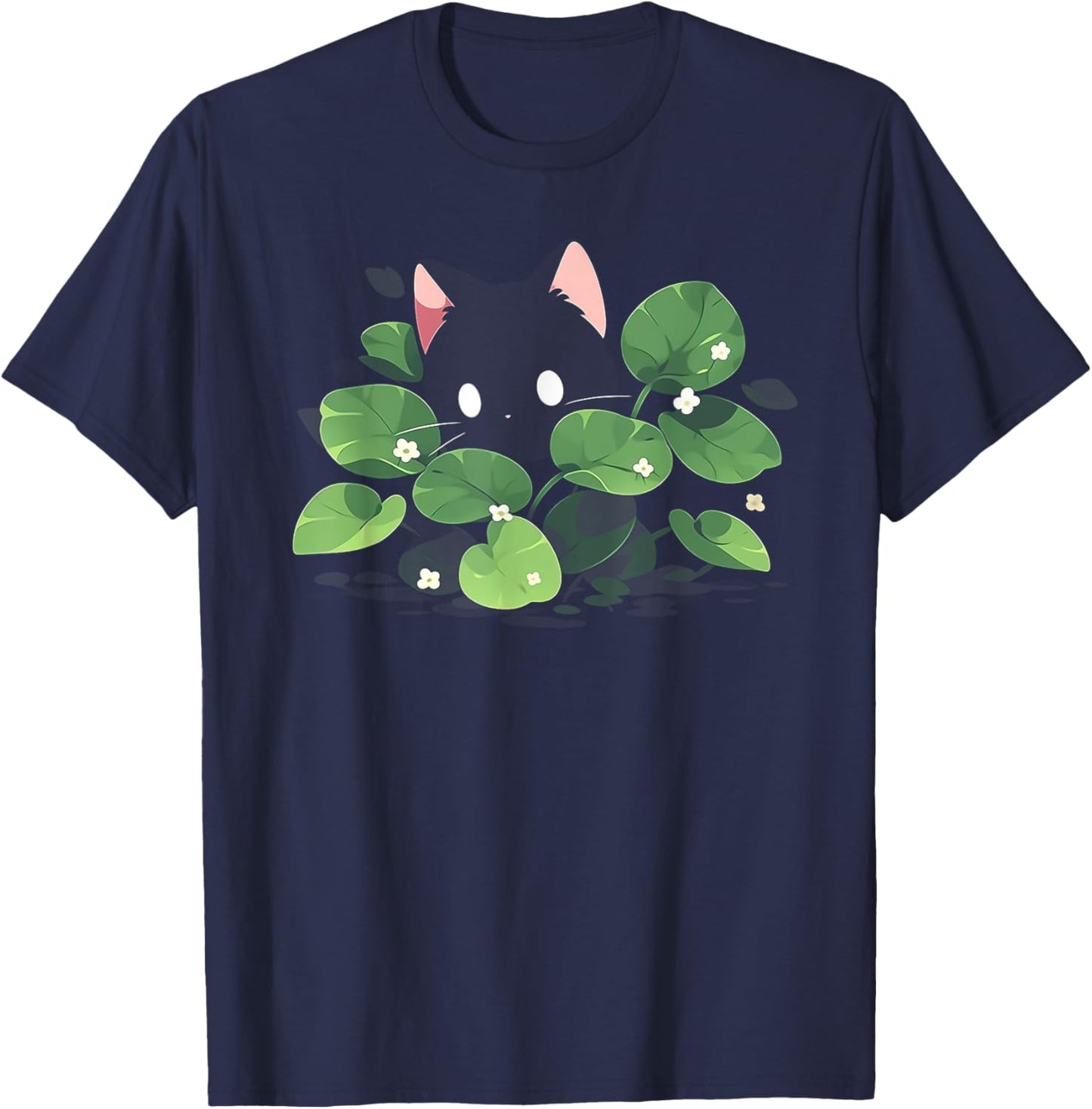 Kawaii Black Cat with Sprout | Crazy Plant Lady Plants Lover T-Shirt - T-Shirt | Navy