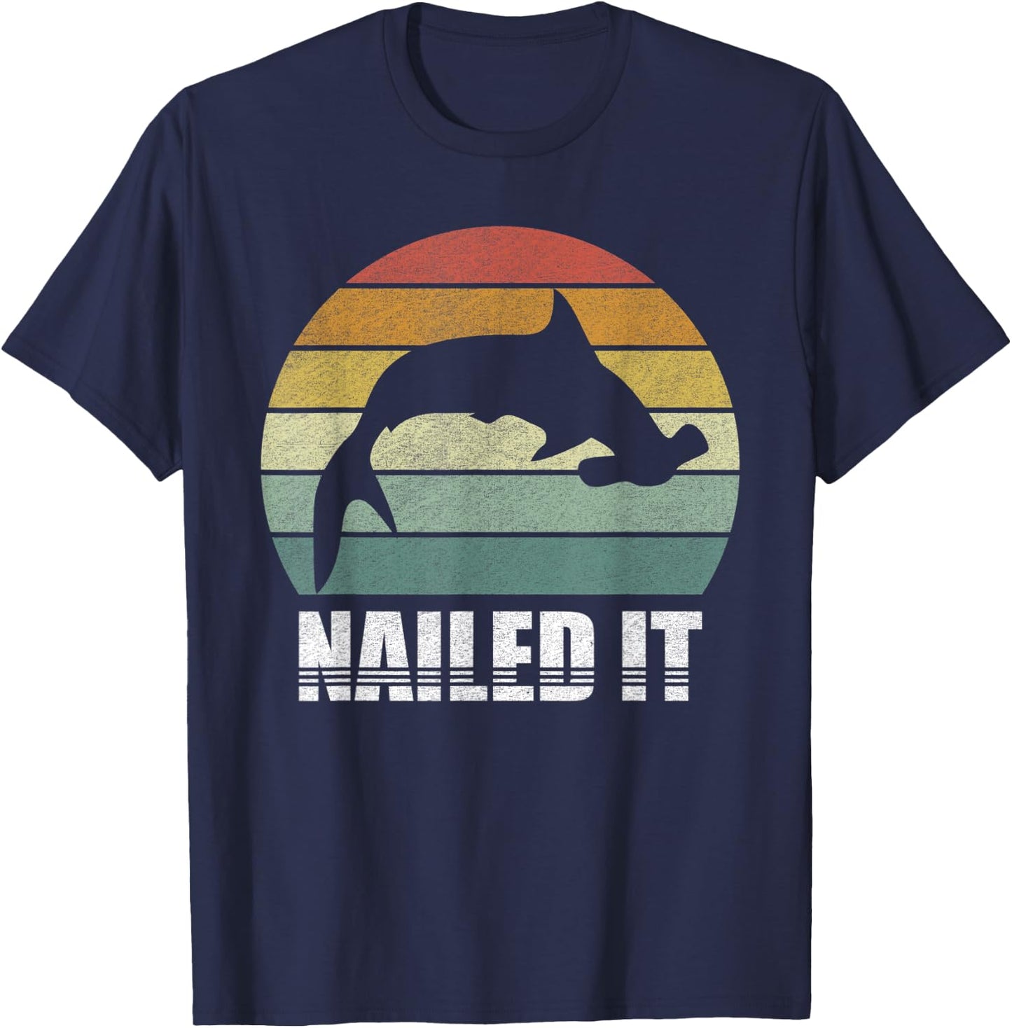 Retro Nailed It Hammerhead Shark Shirt Funny Shark Vintage T-Shirt - T-Shirt | Navy