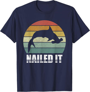 Retro Nailed It Hammerhead Shark Shirt Funny Shark Vintage T-Shirt - T-Shirt | Navy