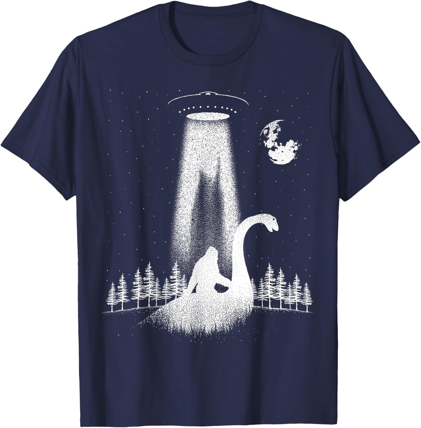 Bigfoot Riding Loch Ness Monster Nessie Funny Sasquatch Ufo T-Shirt - T-Shirt | Navy