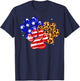 Leopard American Flag Hearts 4th Of July Dog Paw Print Cute T-Shirt - T-Shirt | Navy