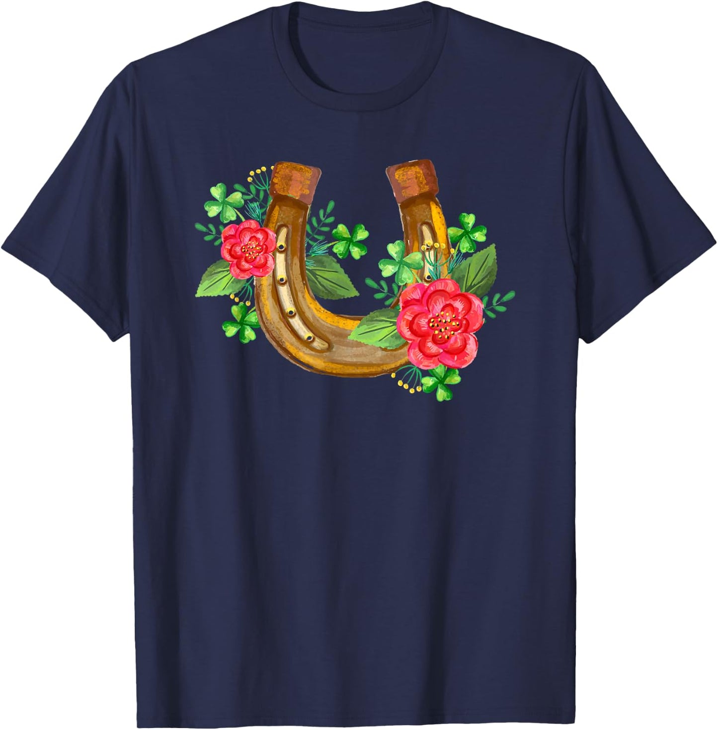 Good Luck Horseshoe Shamrock Horse Lover St. Patrick's Day T-Shirt - T-Shirt | Navy