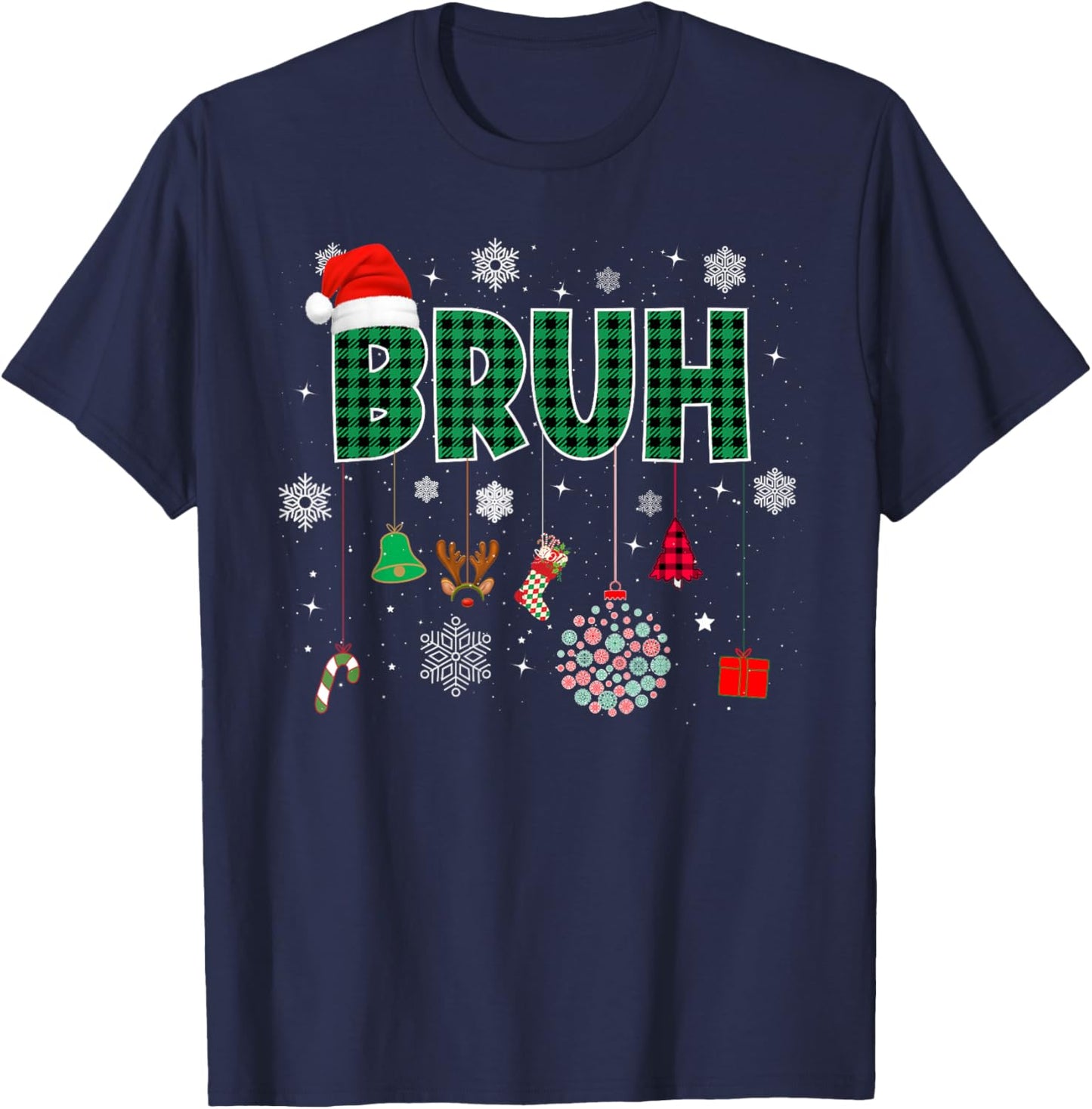 Bruh Christmas Green Plaid Boys Kids Girls Xmas Pajamas T-Shirt - T-Shirt | Navy
