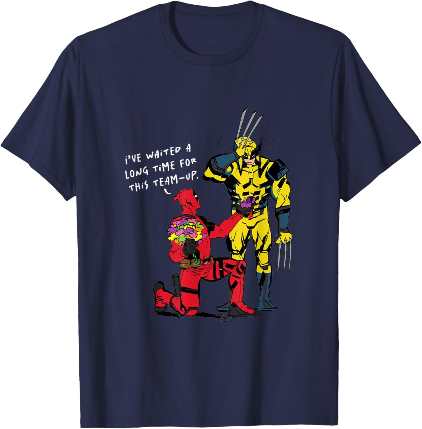 Marvel Studios Deadpool & Wolverine Team-Up Proposal T-Shirt - T-Shirt | Navy