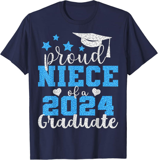 Super Proud Niece of 2024 Graduate Awesome Family College T-Shirt - T-Shirt | Navy