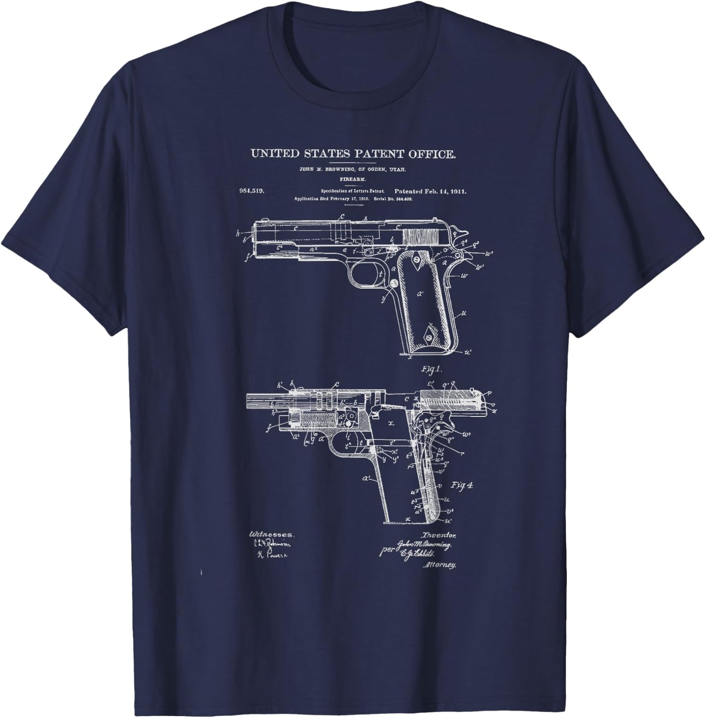 1911 Retro Vintage Handgun Diagram Blueprint Pistol 45ACP T-Shirt - T-Shirt | Navy