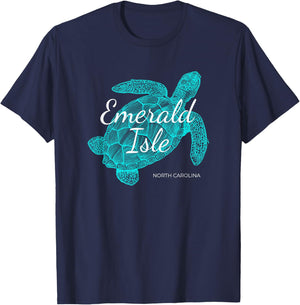 Emerald Isle North Carolina Vacation With A Turtle Graphic T-Shirt - T-Shirt | Navy