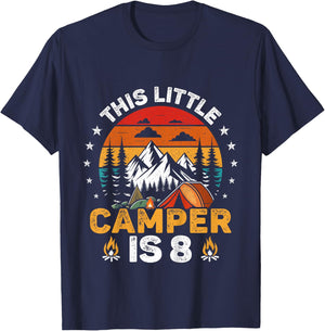 Kids This Little Camper is 8 Year Old Camping 8th Birthday Party T-Shirt - T-Shirt | Navy