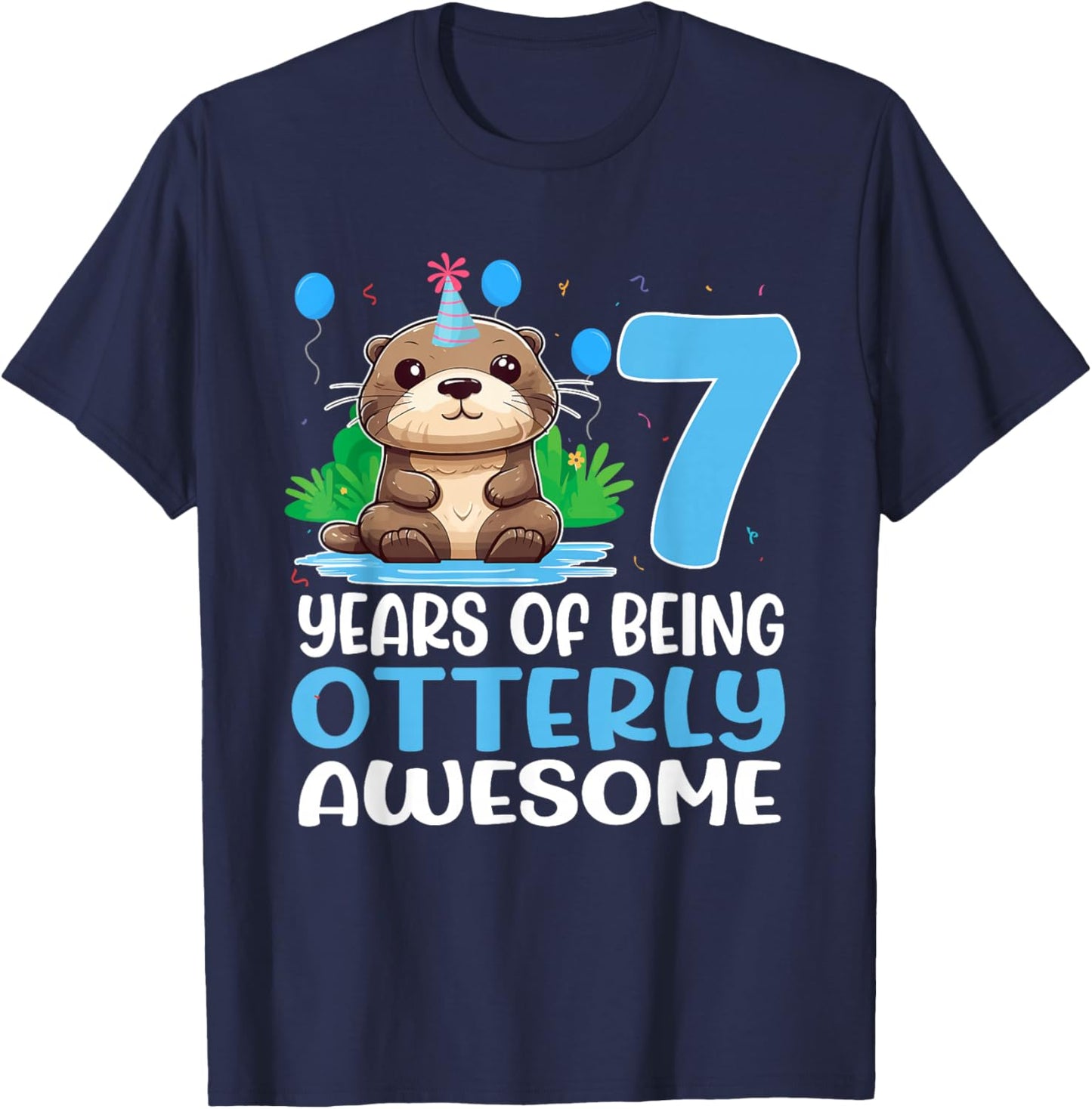 7 Years Of Being Otterly Awesome 7th Birthday Cute Otter T-Shirt - T-Shirt | Navy