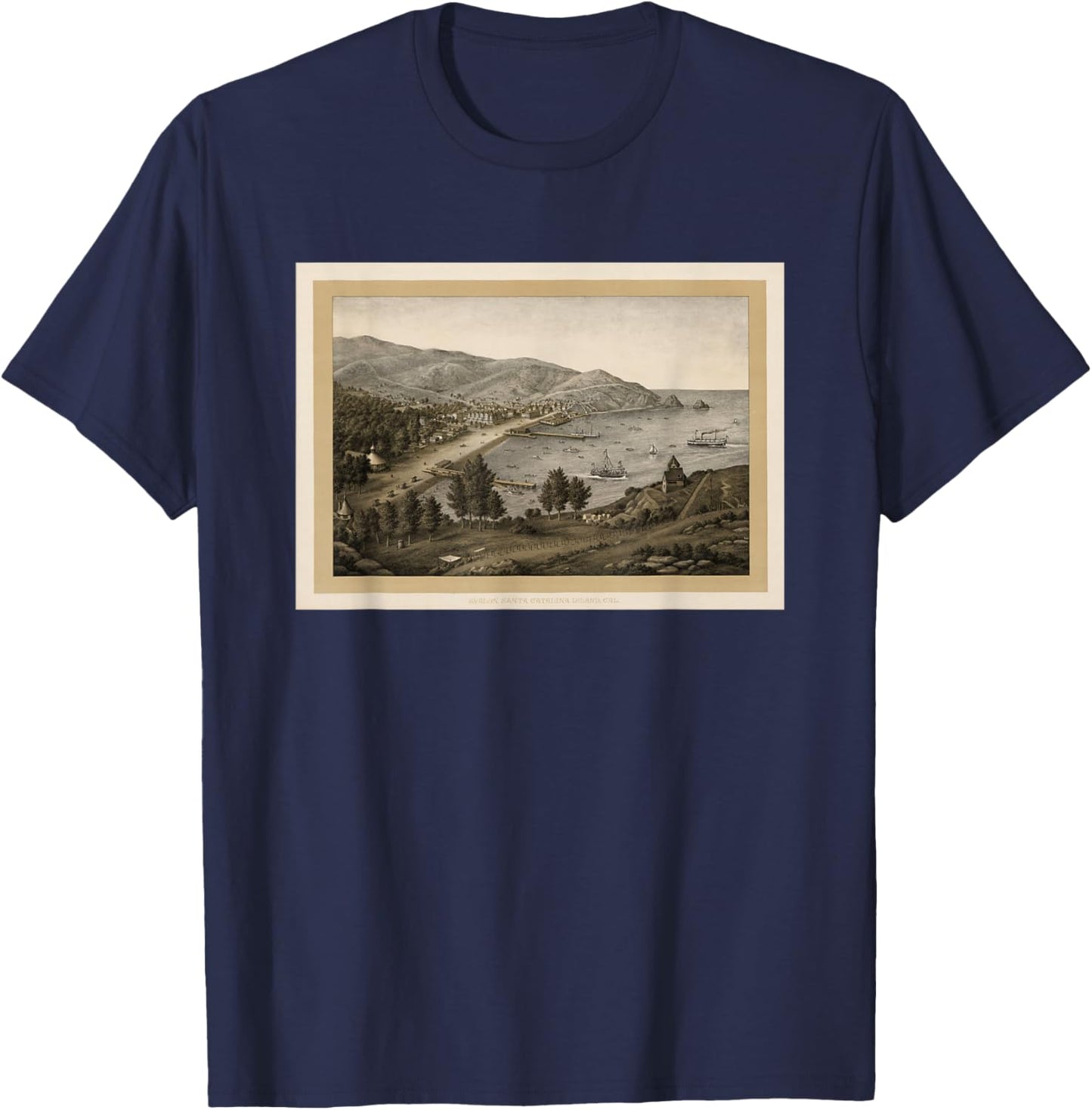 Vintage Avalon CA Map (1885) T-Shirt - T-Shirt | Navy